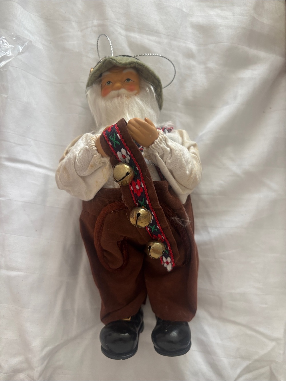 Plush Holiday Santa in Brown and White with Jingle Bells